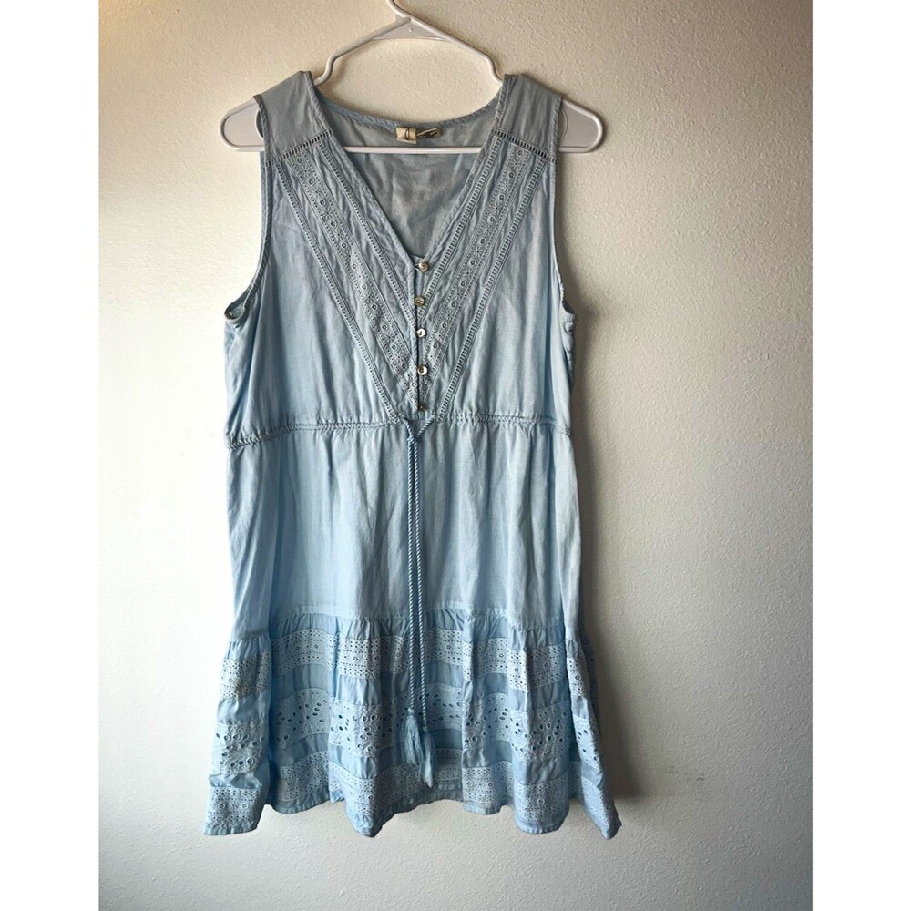Joie Women's Blue Sleeveless V-Neck Button Front Lace Trim Mini Dress M
